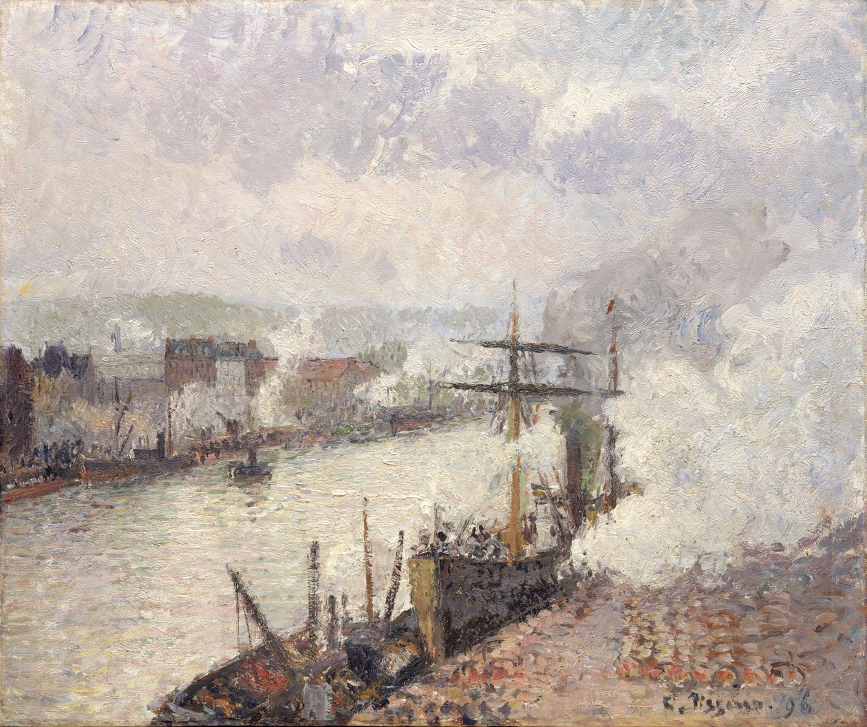 Barcos a vapor no porto de Rouen, 1896. de Camille Jacob Pissarro