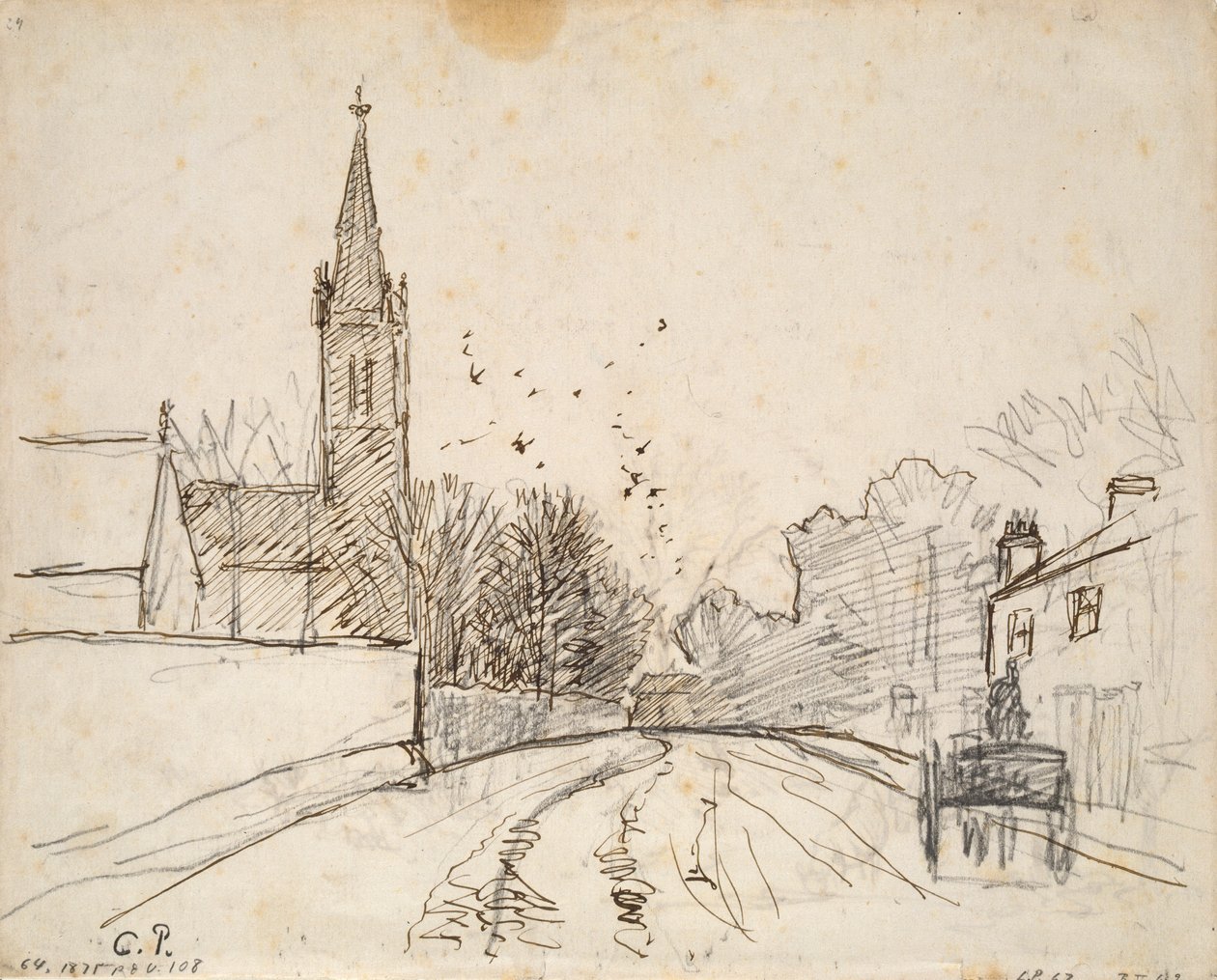 Estudo de Upper Norwood, Londres, com a Igreja de Todos os Santos, 1871 de Camille Pissarro