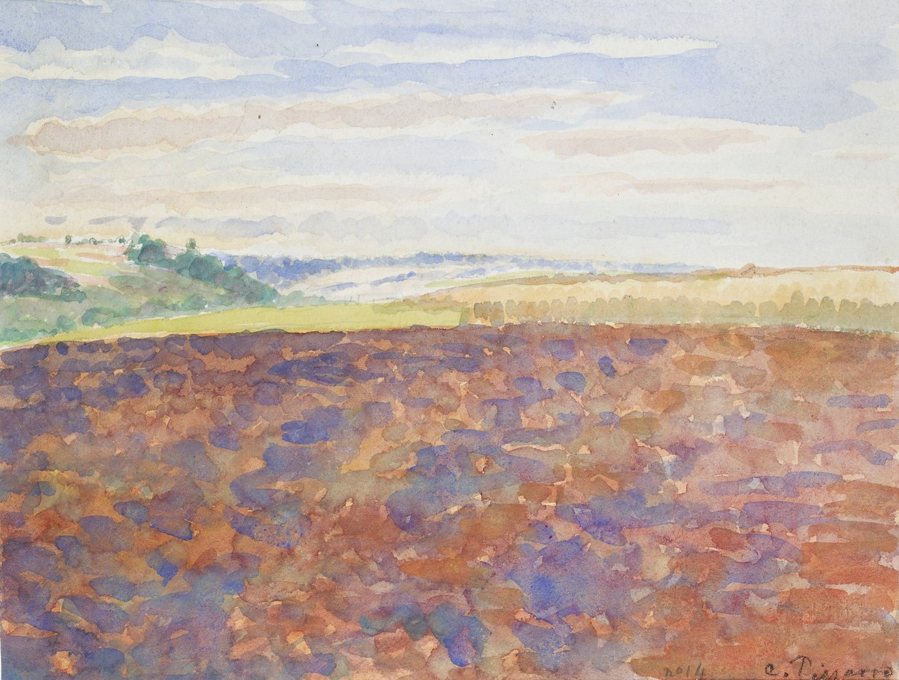Estudo de uma paisagem com campo arado, Eragny-sur-Epte, c1886-1890 de Camille Pissarro