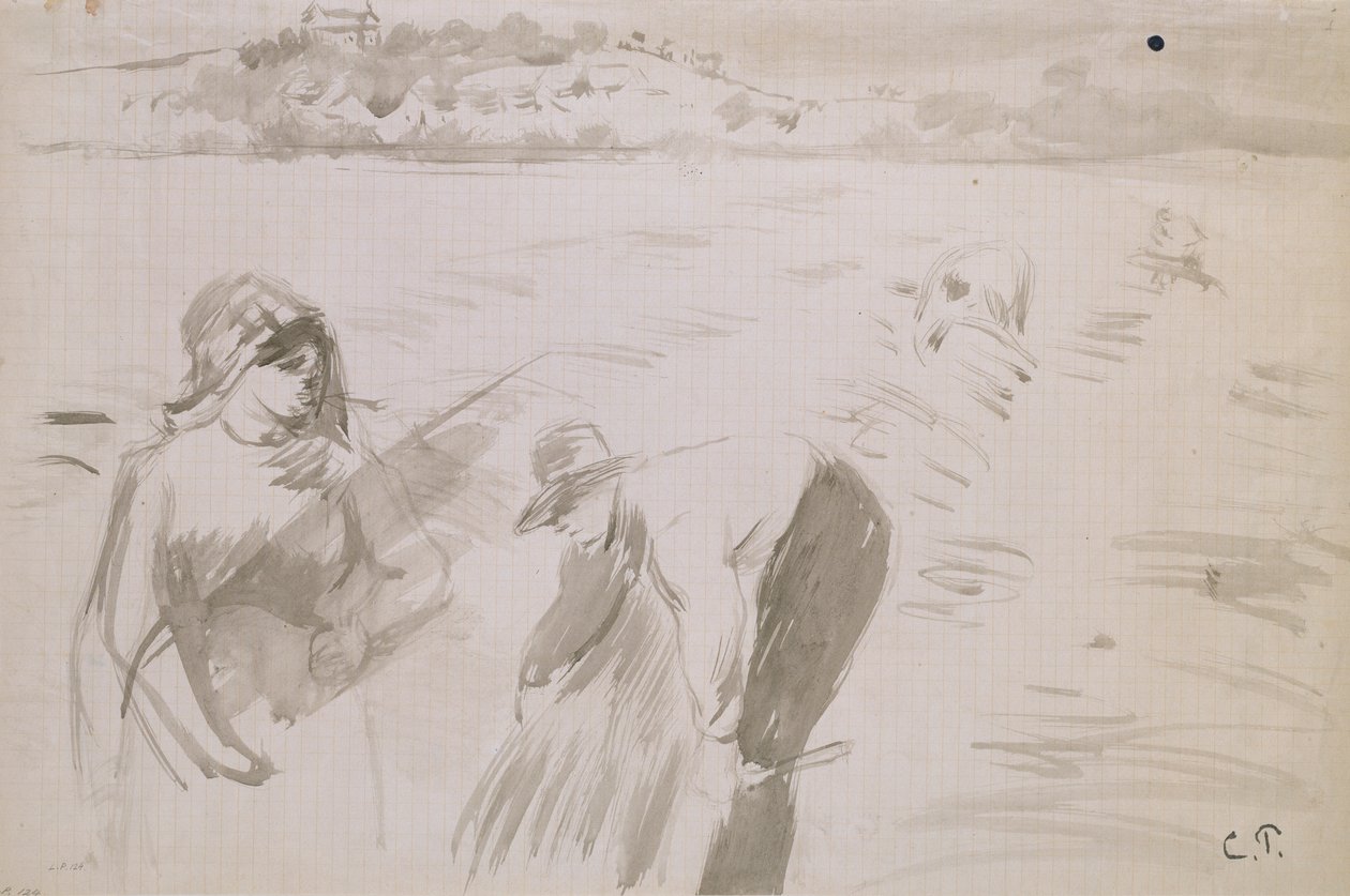 Estudo de harvesters trabalhando em um campo perto de Pontoise, 1882 de Camille Pissarro