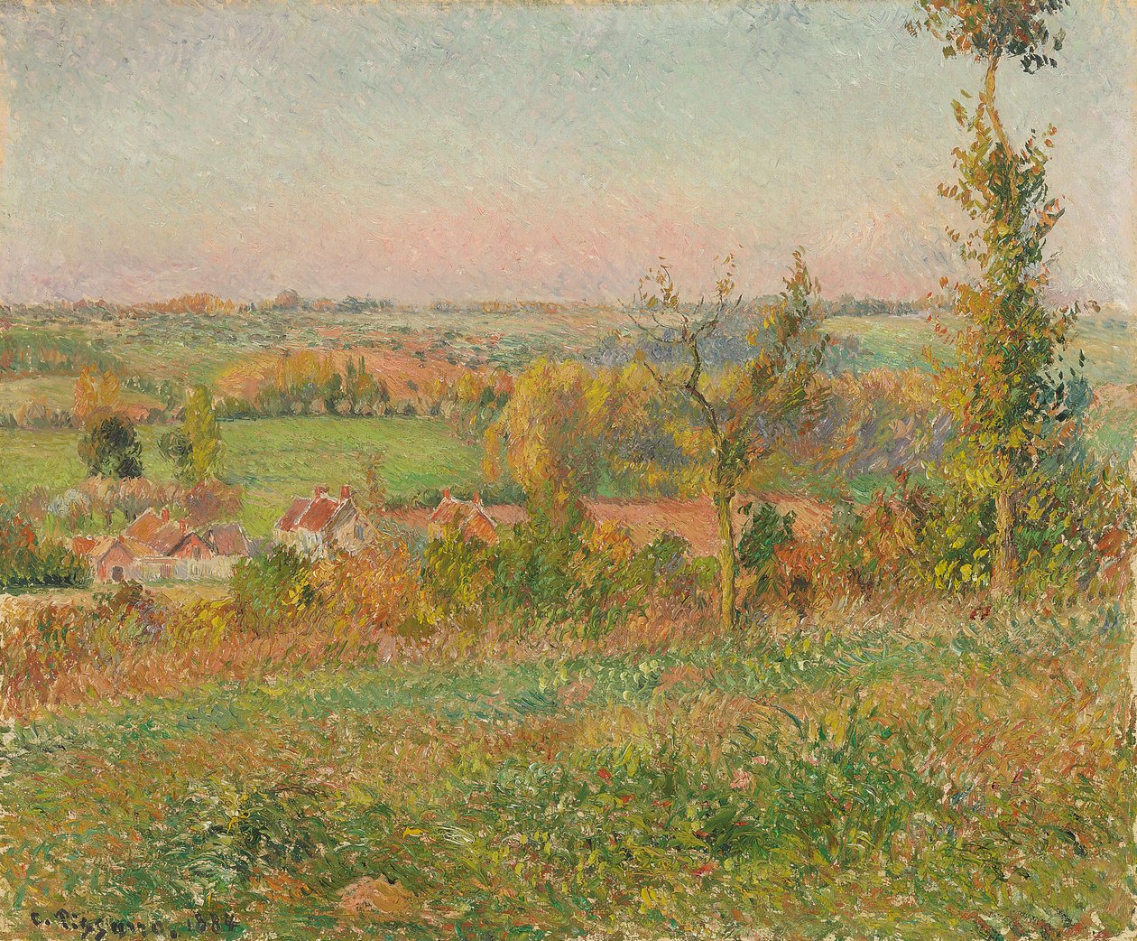 As colinas de Thierceville, vistas da Country Lane, arredores de Eragny; Os Coteaux de Thierceville, vistos da adega, perto de Eragny, 1884 de Camille Jacob Pissarro