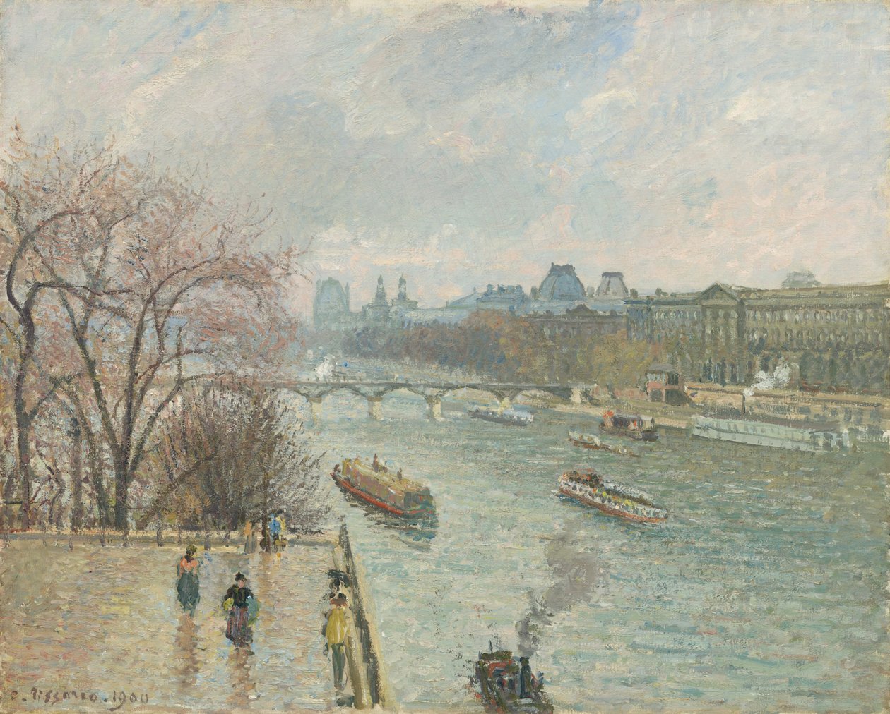 O Louvre, Tarde, Tempo Chuvoso de Camille Pissarro