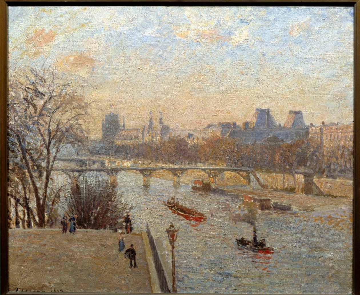 O Louvre e a Pont des Arts em Paris Pintura de Camille Pissarro (1830-1903) Reims do século XIX, Musee des Beaux Arts de Camille Jacob Pissarro