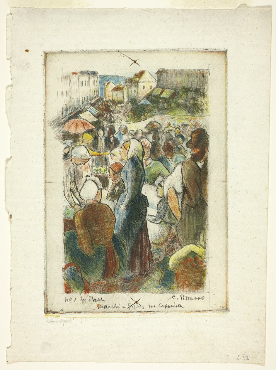 O Mercado em Gisors; Rue Cappeville de Camille Pissarro