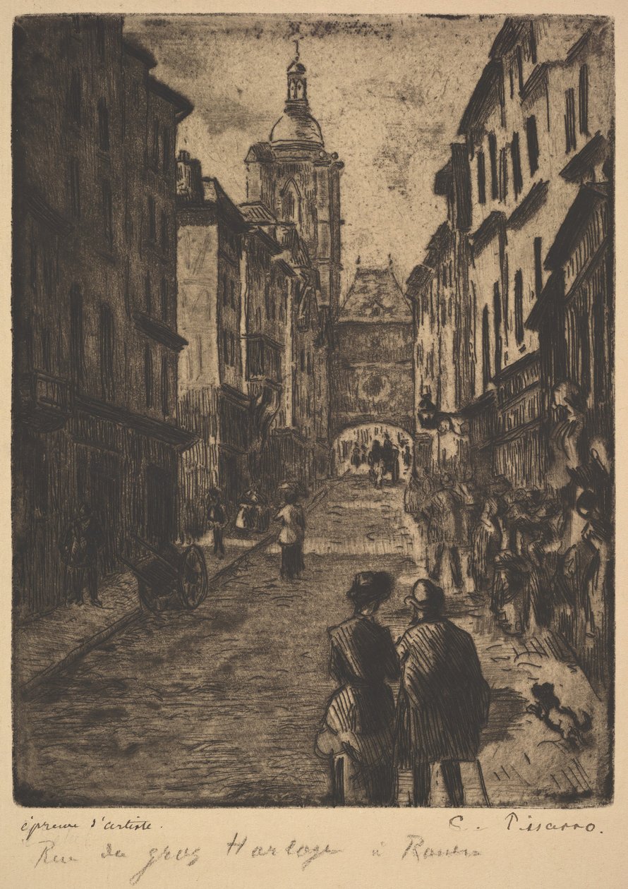 Rua do Grande Relógio, Rouen, 1885. de Camille Jacob Pissarro