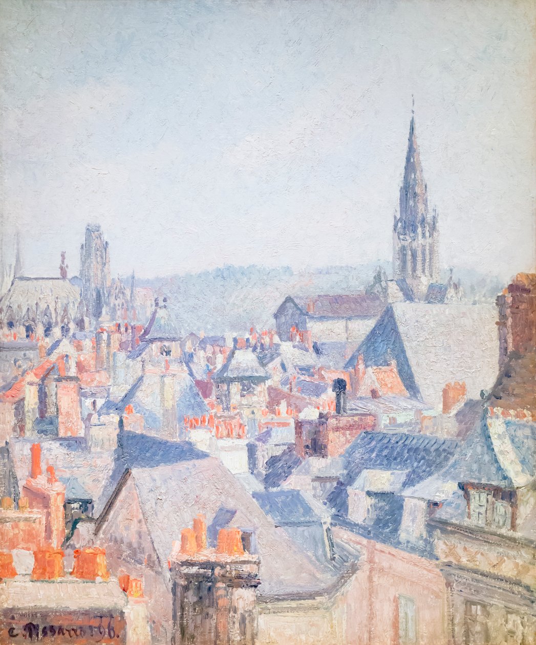 Os telhados da velha Rouen, a luz do sol de Camille Pissarro