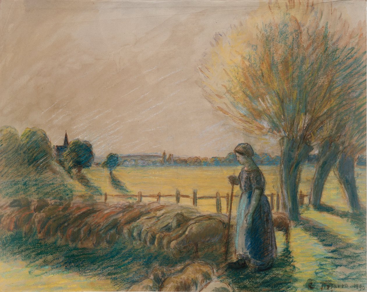 A pastora de Eragny, c1890s de Camille Pissarro