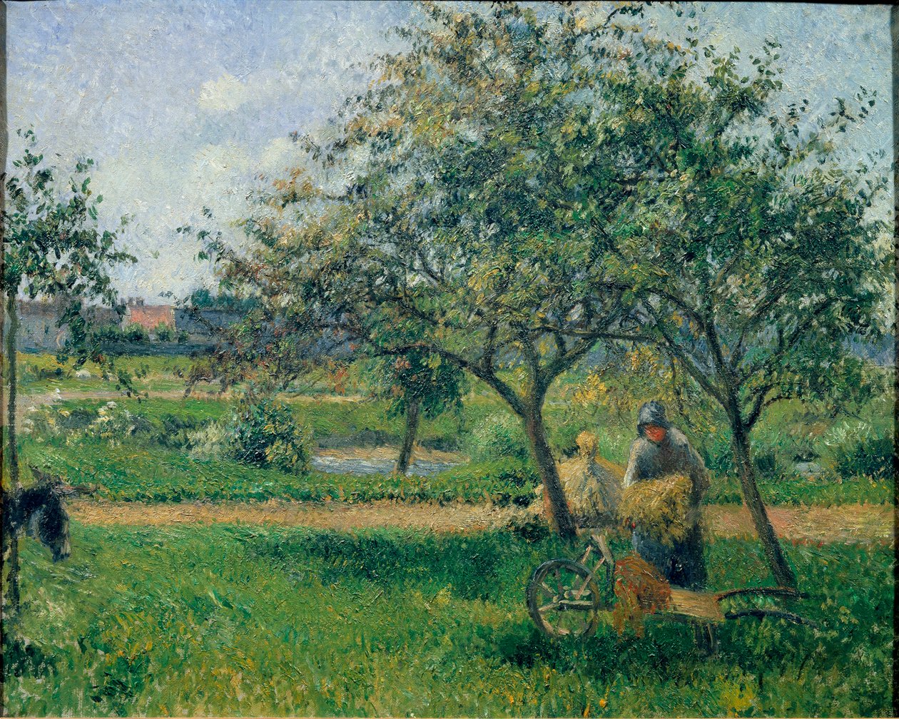 O carrinho de mão, pomar, cerca de 1881 (óleo sobre tela) de Camille Jacob Pissarro