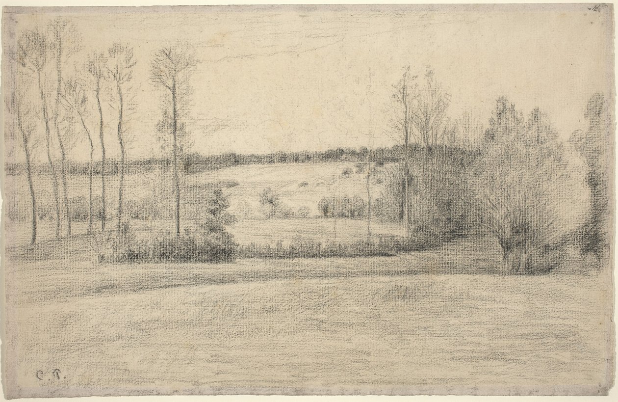 Árvores e prados em Eragny de Camille Pissarro