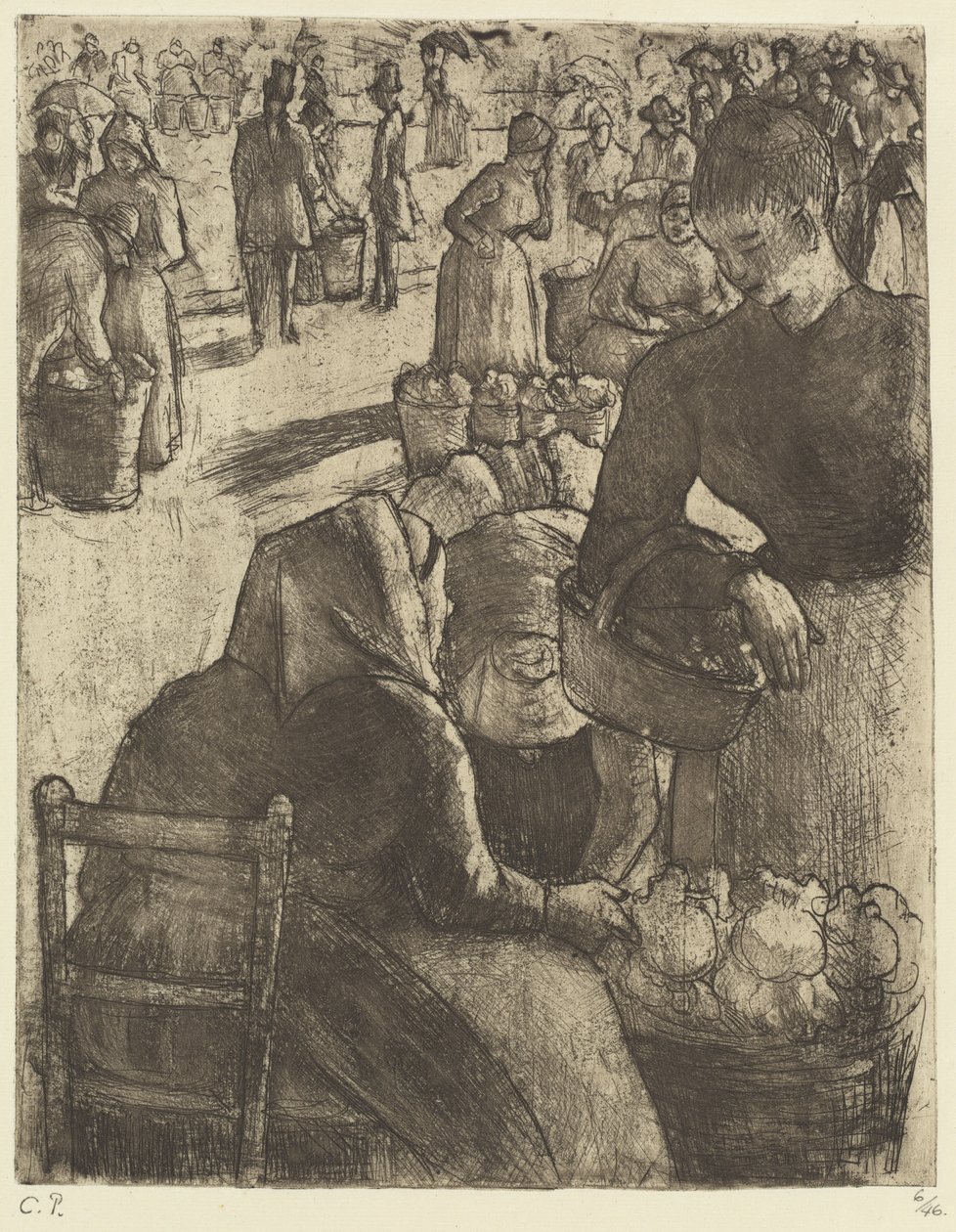 Mercado de vegetais em Pontoise de Camille Pissarro