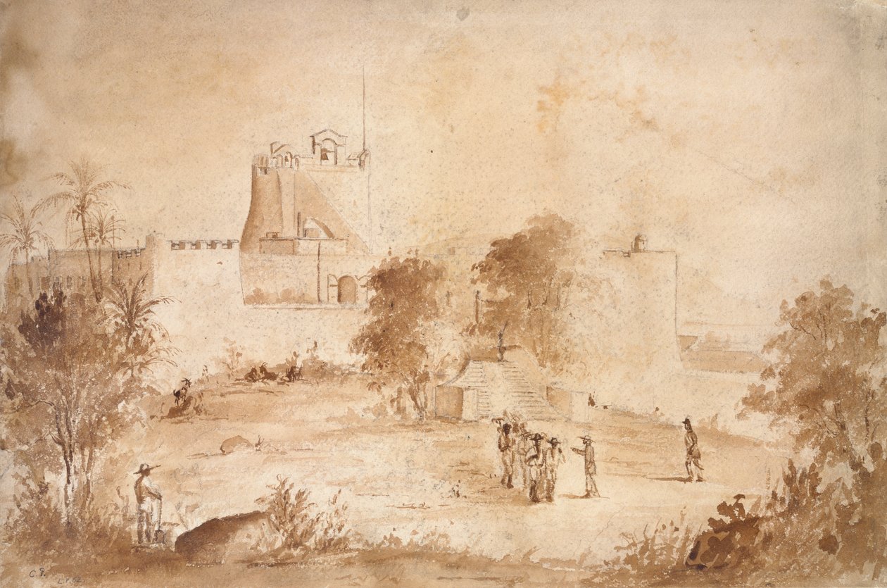 Vista de uma fortaleza militar, Christiansfort, Charlotte Amalie, St Thomas, West Indies, 1852 de Camille Pissarro