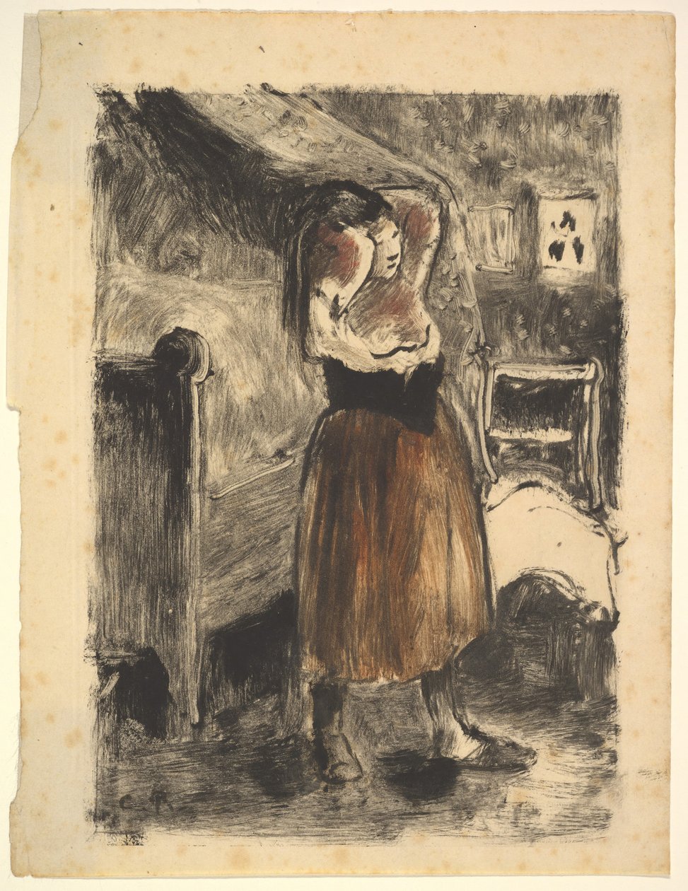 Mulher arrumando o cabelo, 1894. de Camille Jacob Pissarro