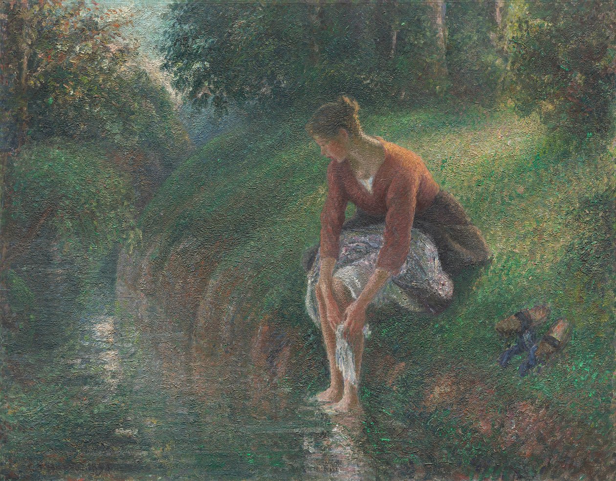 Mulher banhando os pés em um riacho, 189495. de Camille Pissarro
