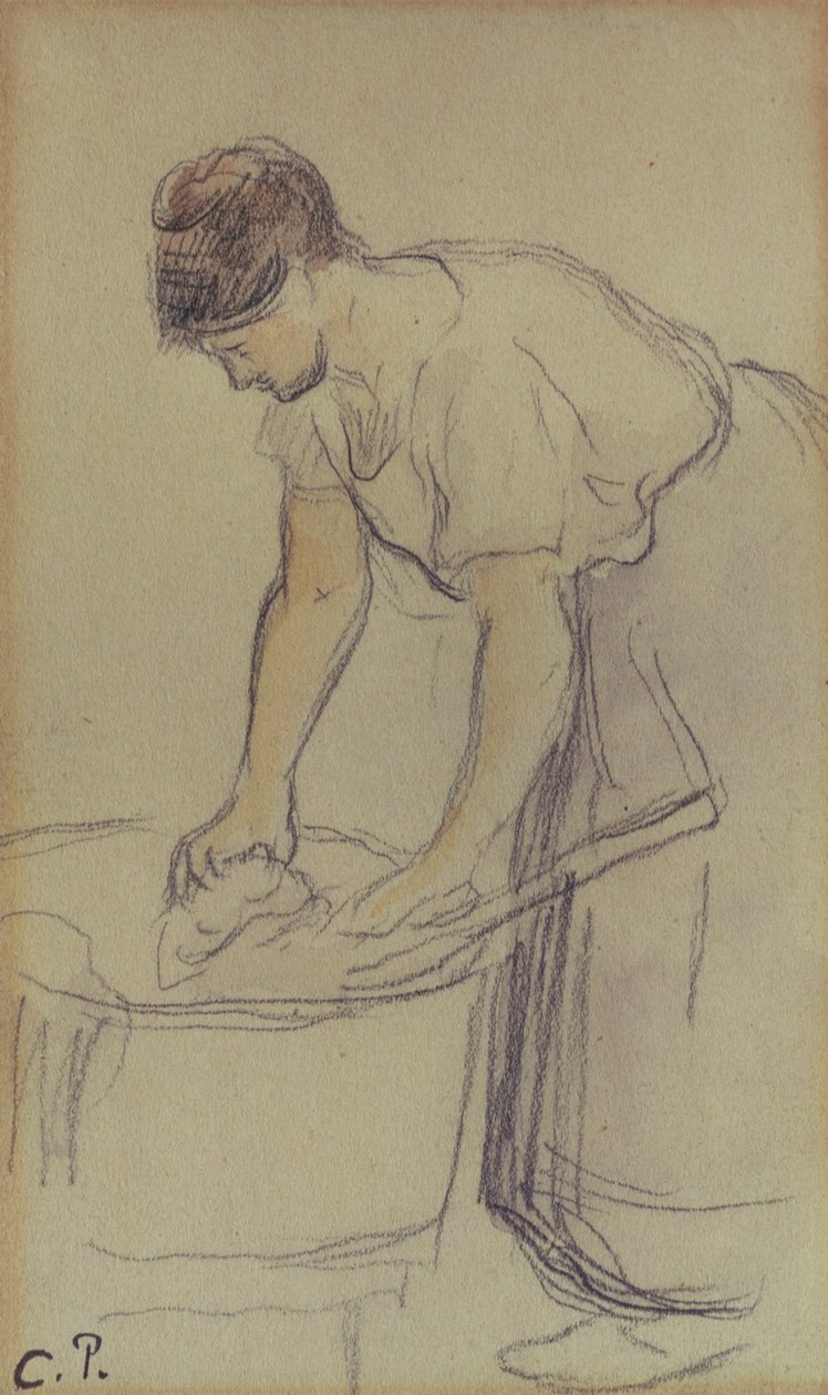 Lavanderia da Mulher (aquarela e lápis sobre papel) de Camille Pissarro