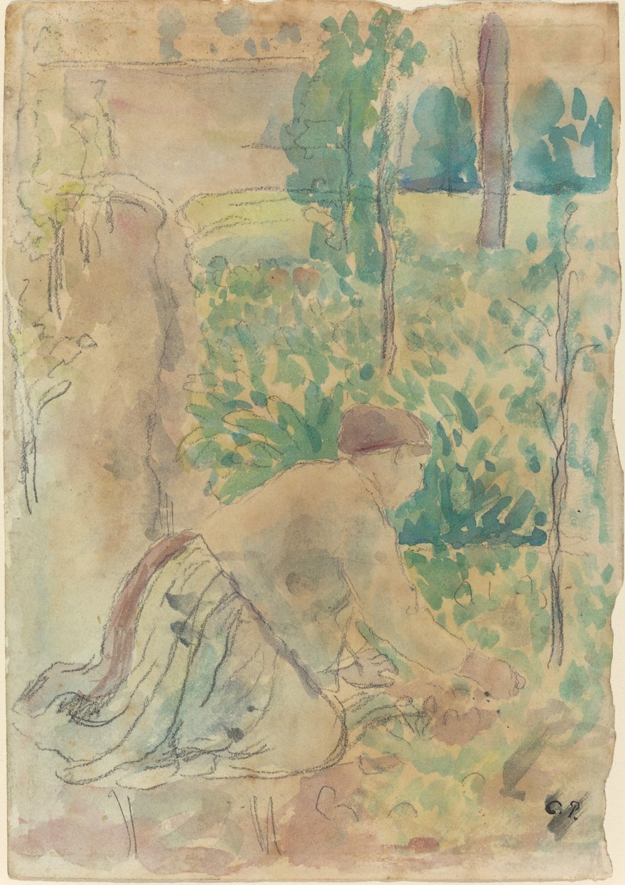 Mulher trabalhando em um jardim de Camille Pissarro
