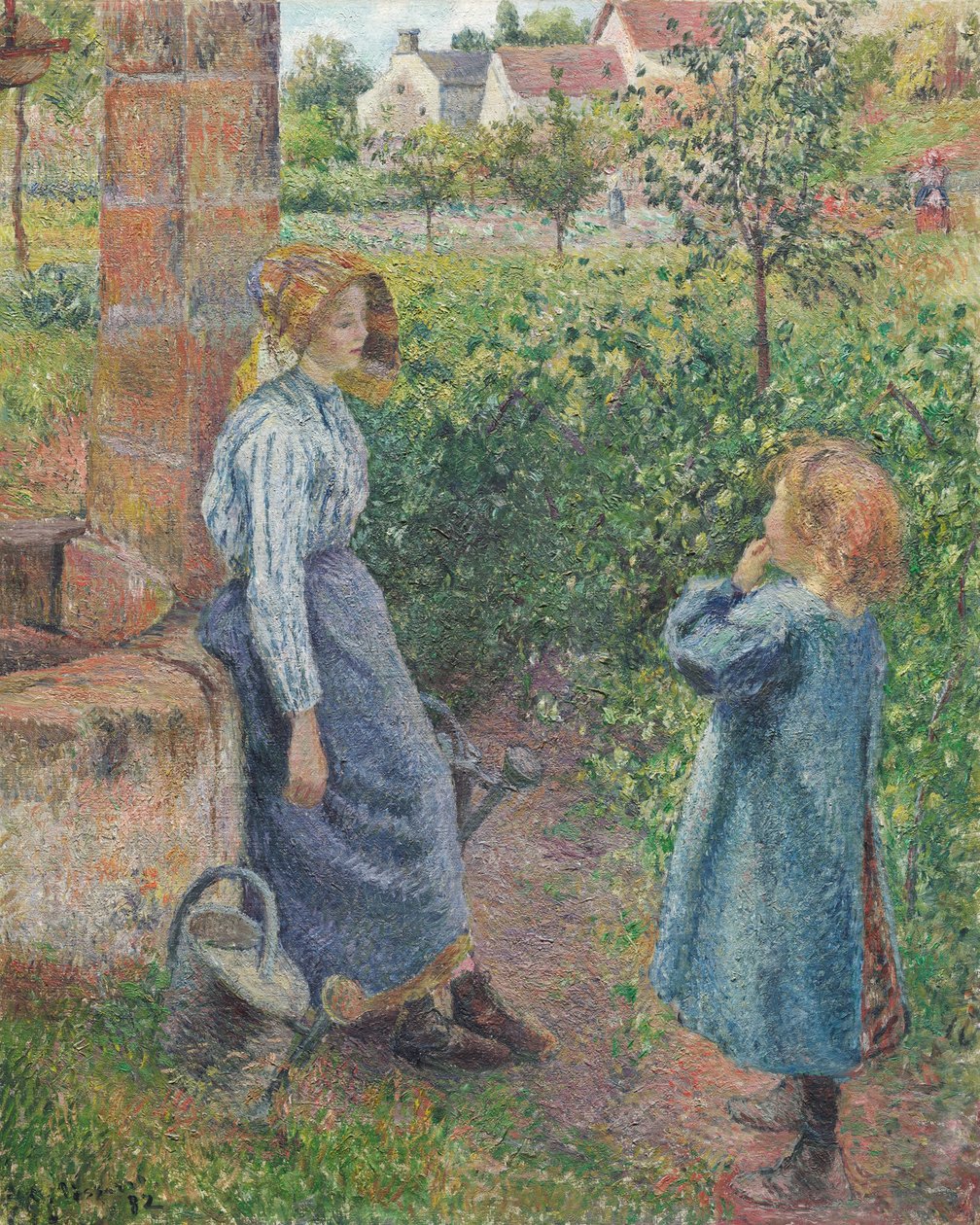 Mulher e criança junto ao poço de Camille Pissarro