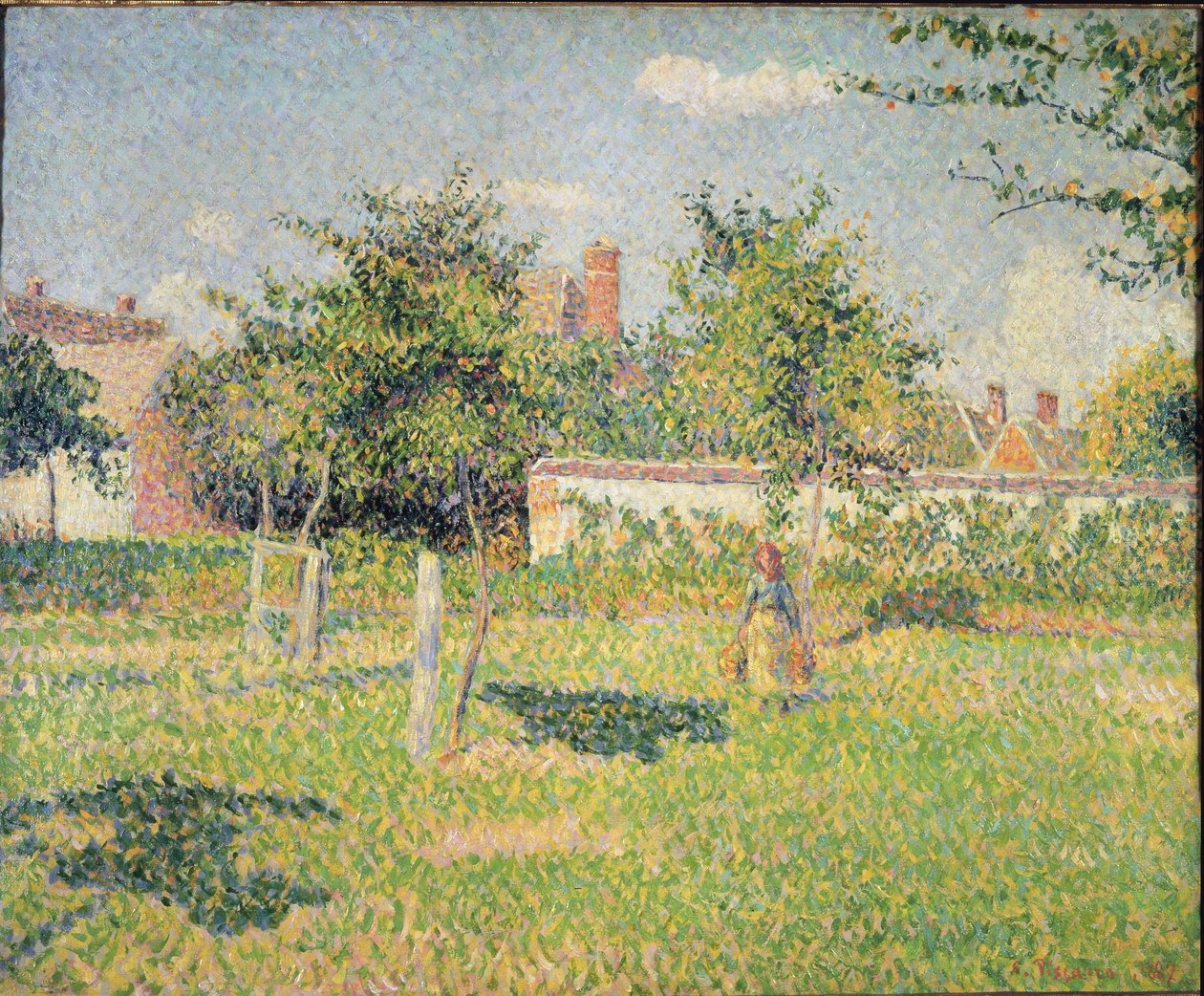 Mulher num prado em Eragny (ou Spring Sun in the Eragny Meadow - óleo sobre tela de Camille Jacob Pissarro