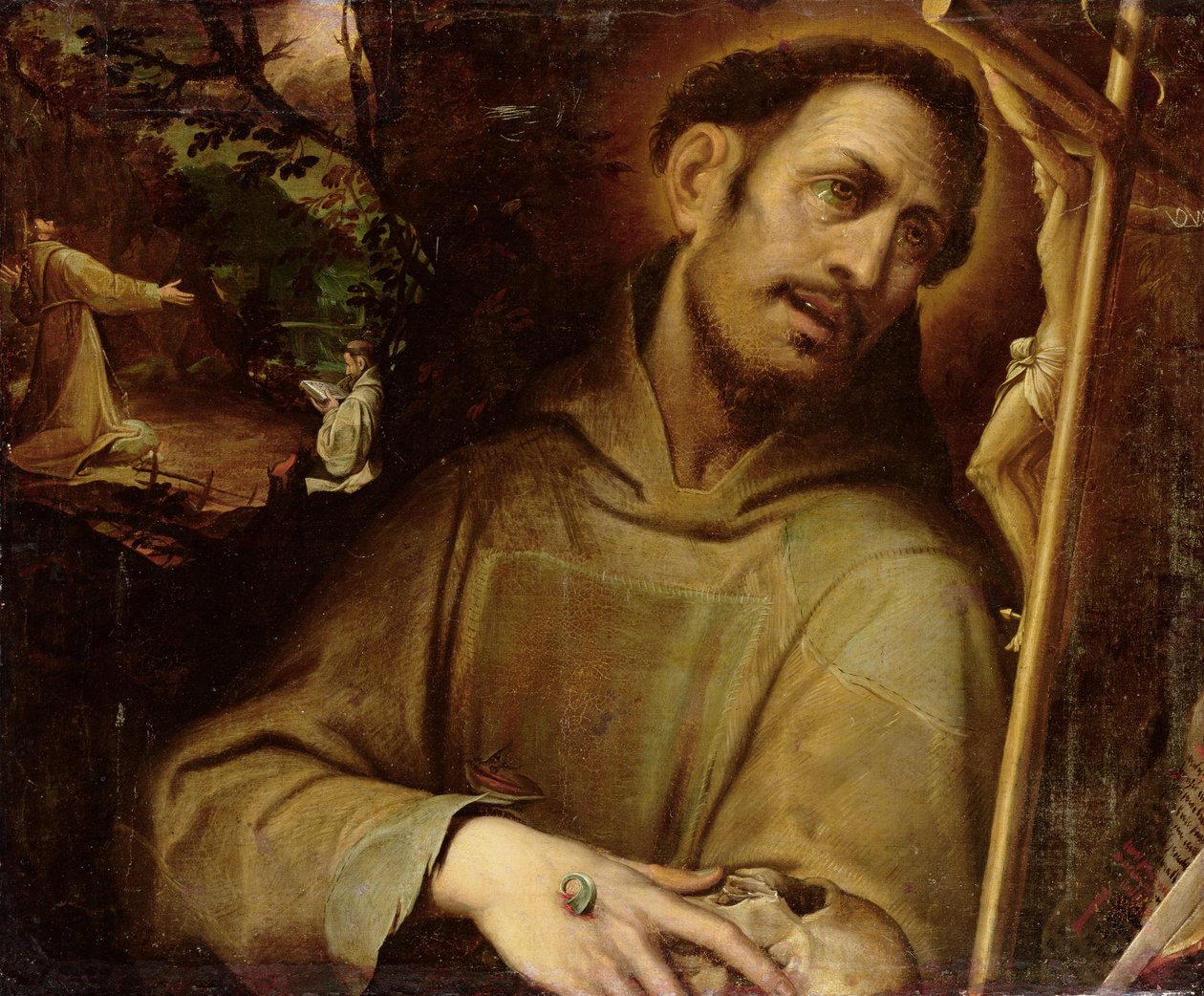 São Francisco Adorando a Cruz com a Estigmatização de São Francisco Além (óleo sobre tela) de Camillo (after) Procaccini