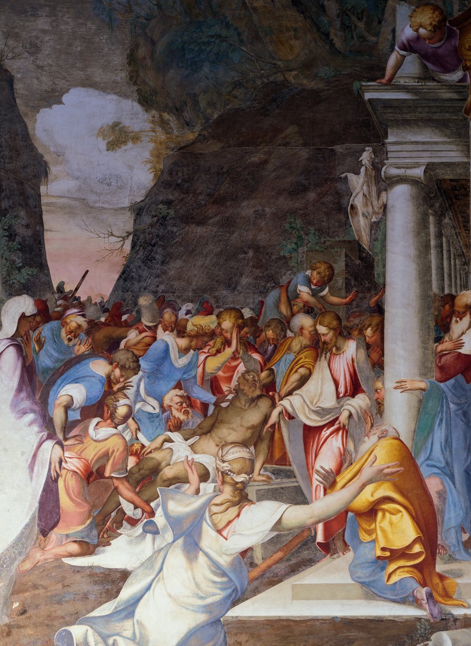 Ressurreição de Lázaro, fresco de Camillo Boccaccino (1501-1546), Igreja de São Sigismondo, Cremona, Lombardia, Itália de Camillo Boccaccino