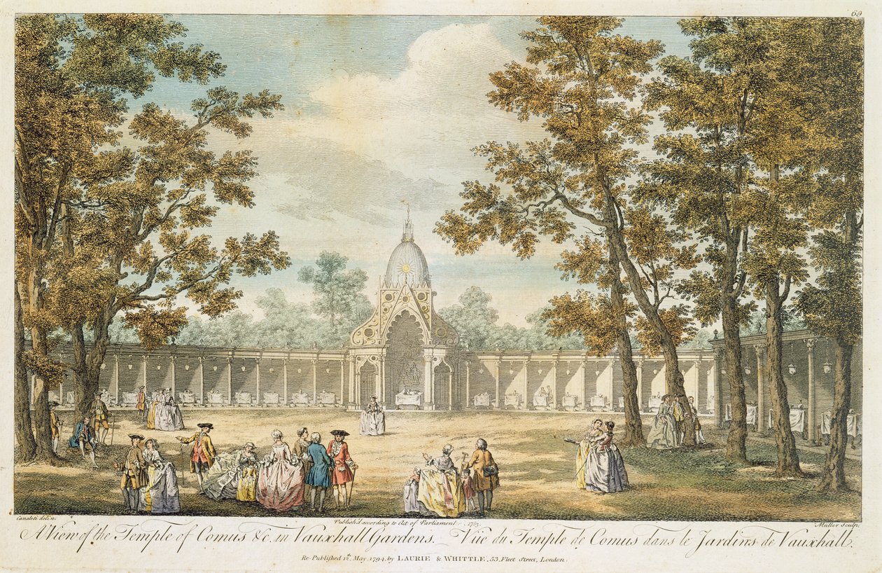 Vista do Templo de Comus em Vauxhall Gardens, gravado por Muller, reeditado em 1794 de Canaleti