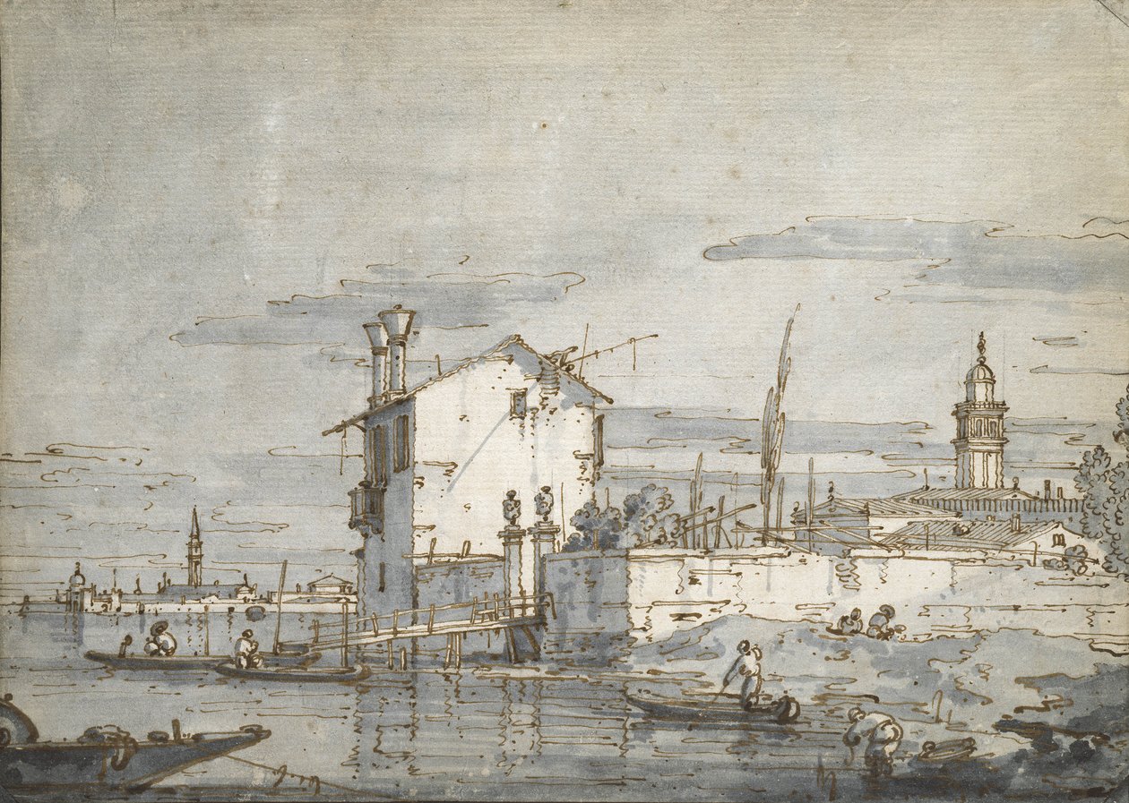 Uma ilha na lagoa (caneta e tinta com papel) de Giovanni Antonio Canal