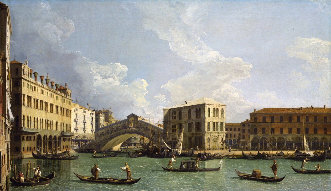 Vista da Ponte Rialto, do norte, c.1734-35 de Giovanni Antonio Canal