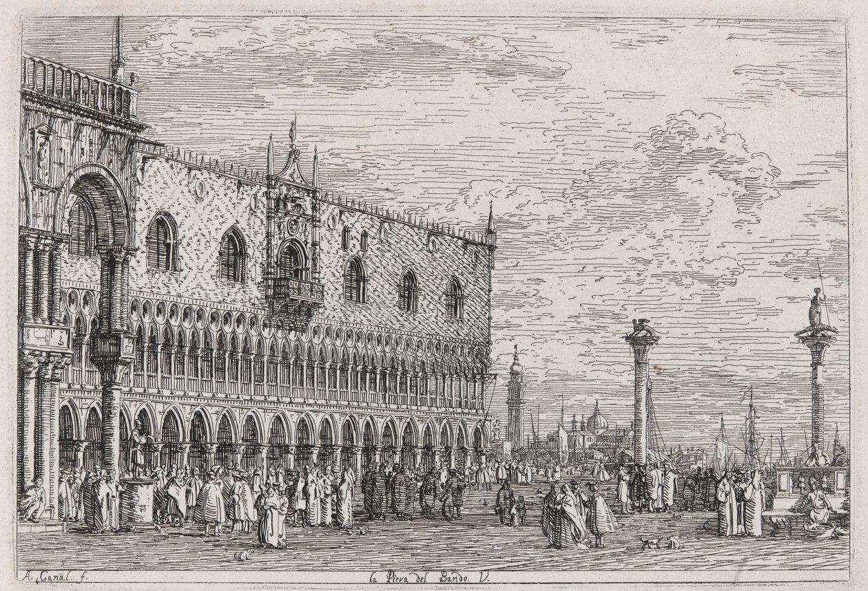 A Piera del Bando. V. (The Piera del Bando. V[enice]), da série Vedute (Vistas) de Canaletto (Giovanni Antonio Canal)