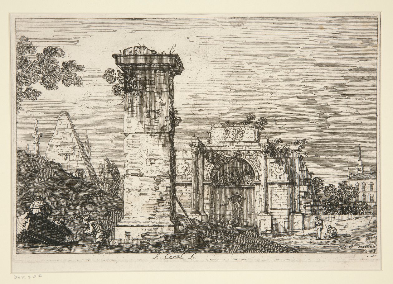Paisagem com monumentos em ruínas, da série Vedute (Vistas) de Canaletto (Giovanni Antonio Canal)
