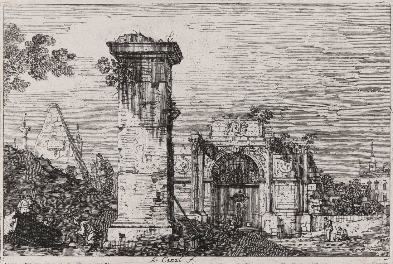 Paisagem com monumentos em ruínas, da série Vedute (Vistas) de Canaletto (Giovanni Antonio Canal)