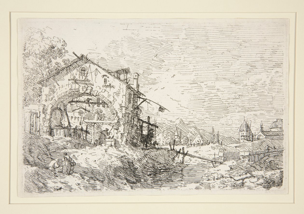 Paisagem com uma mulher em um poço, da série Vedute (Vistas) de Canaletto (Giovanni Antonio Canal)