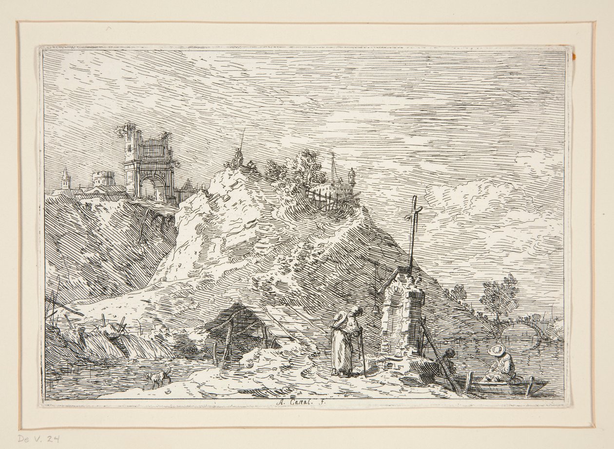 Paisagem com o Peregrino em Oração, da série Vedute (Vistas) de Canaletto (Giovanni Antonio Canal)