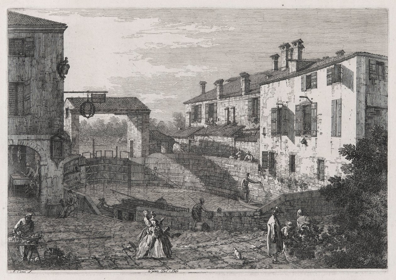 Le Porte Del Dolo (The Locks of Dolo), da série Vedute (Views) de Canaletto (Giovanni Antonio Canal)