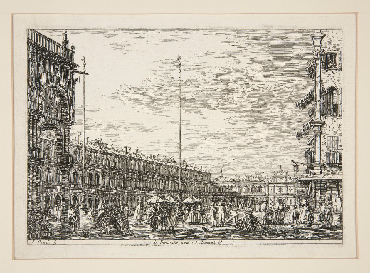 Le Procuratie Nuove e S. Ziminian V. (A Procura Nuove e a Igreja de San Geminiano, Veneza), da série Vedute (Vistas) de Canaletto (Giovanni Antonio Canal)