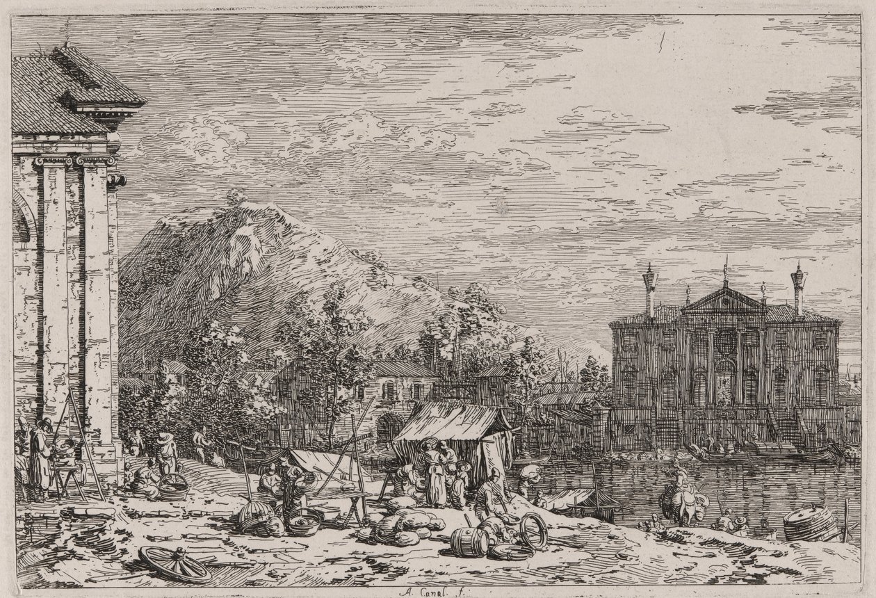 O Mercado no Dolo, da série Vedute (Vistas) de Canaletto (Giovanni Antonio Canal)