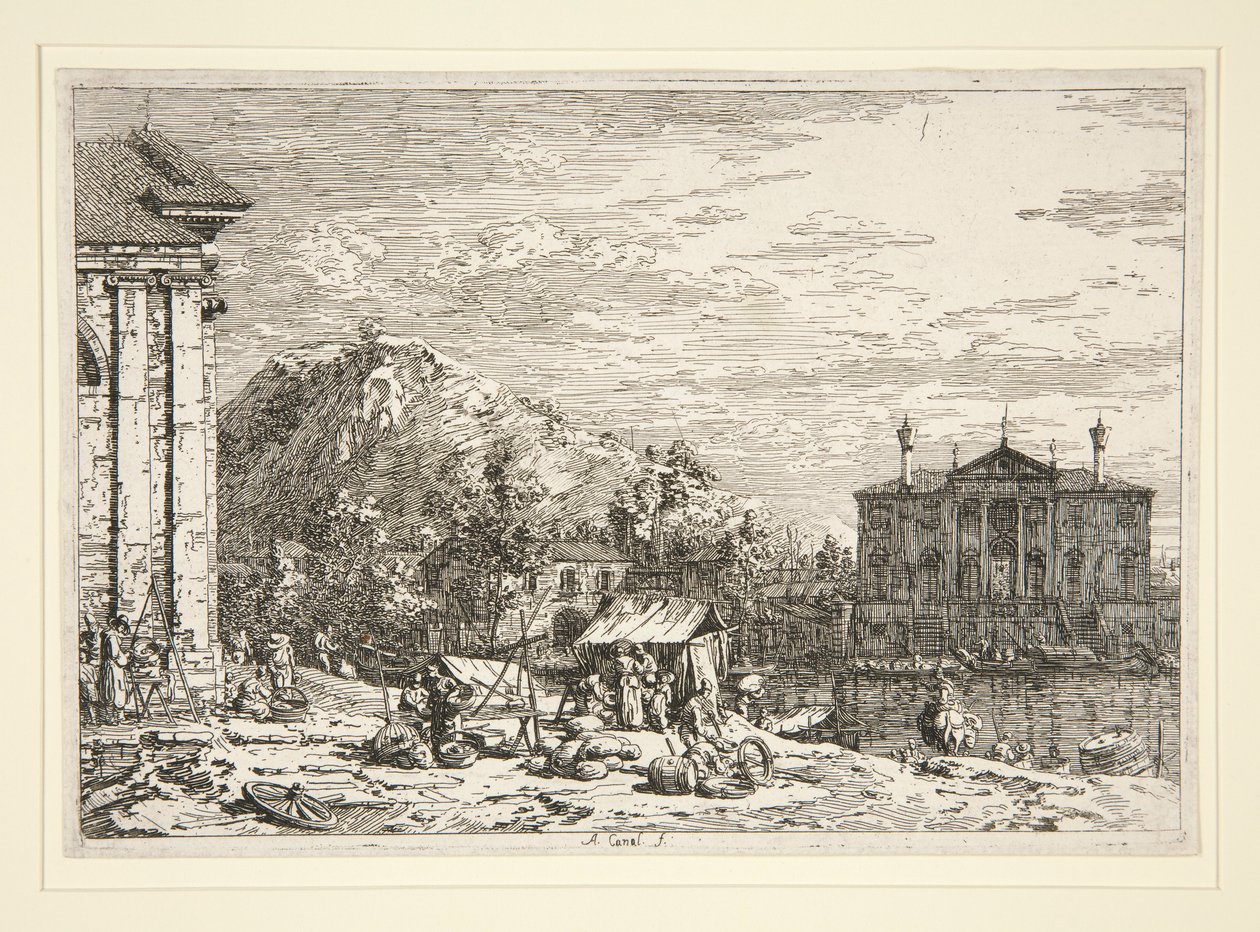 O Mercado no Dolo, da série Vedute (Vistas) de Canaletto (Giovanni Antonio Canal)