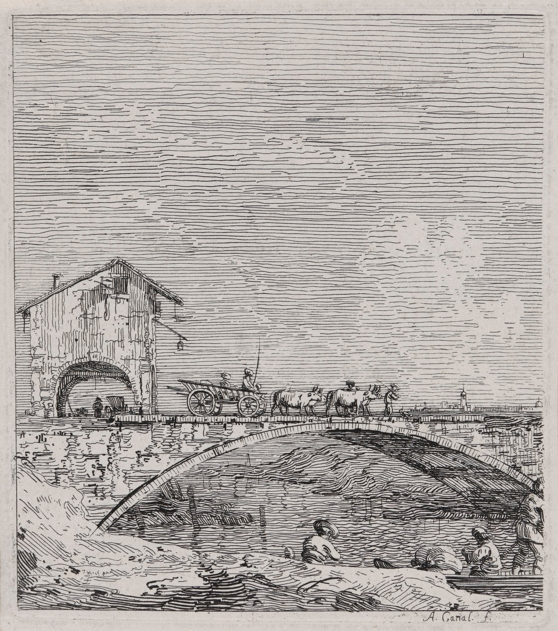 A carroça que passa por uma ponte, da série Vedute (Vistas) de Canaletto (Giovanni Antonio Canal)