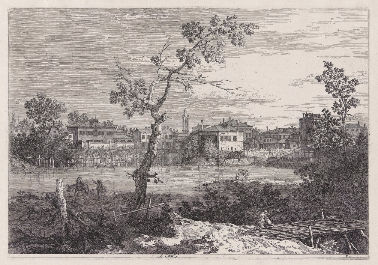 Vista de uma cidade à beira do rio, da série Vedute (Vistas) de Canaletto (Giovanni Antonio Canal)