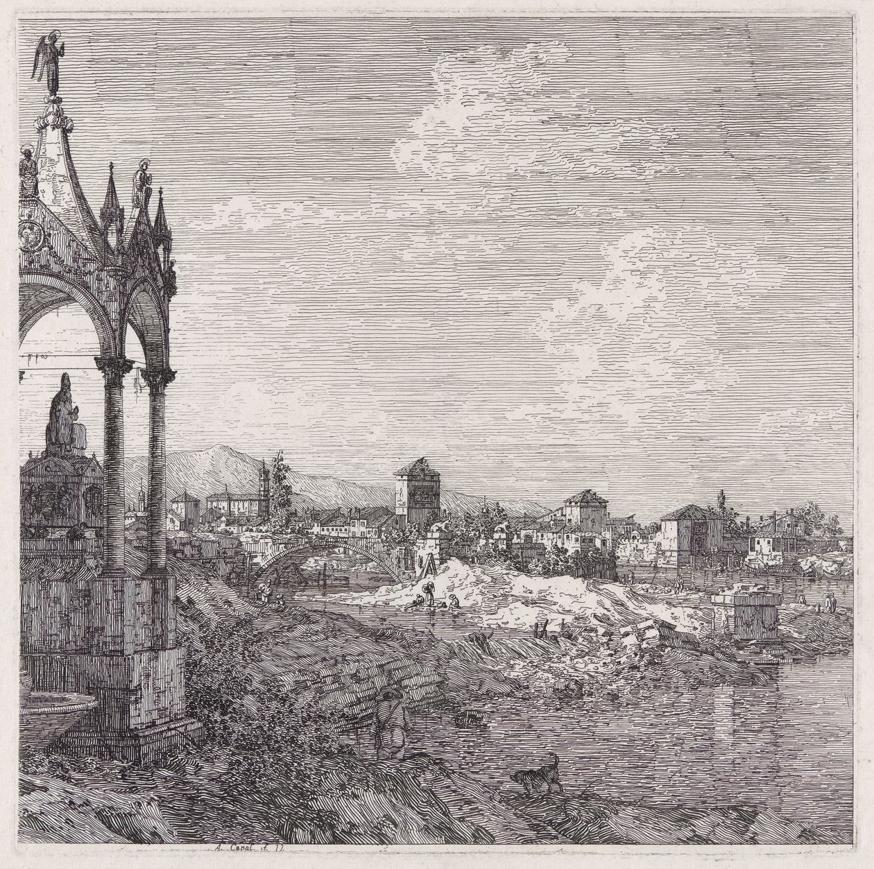 Vista de uma cidade com um bispo de Canaletto (Giovanni Antonio Canal)