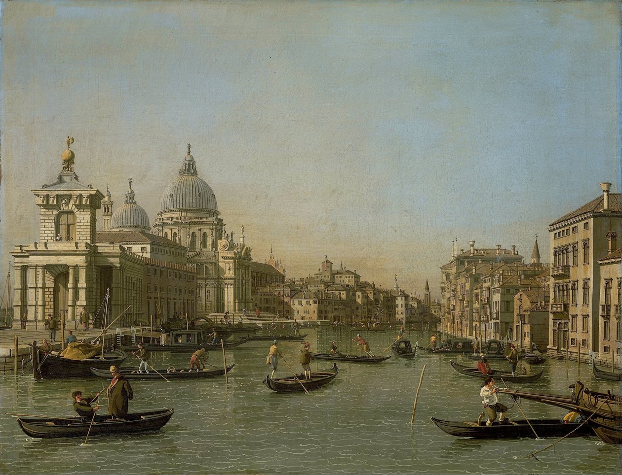 Entrada para o Grande Canal perto de Punta della Dogana e Santa Maria della Salute de Canaletto (workshop of)