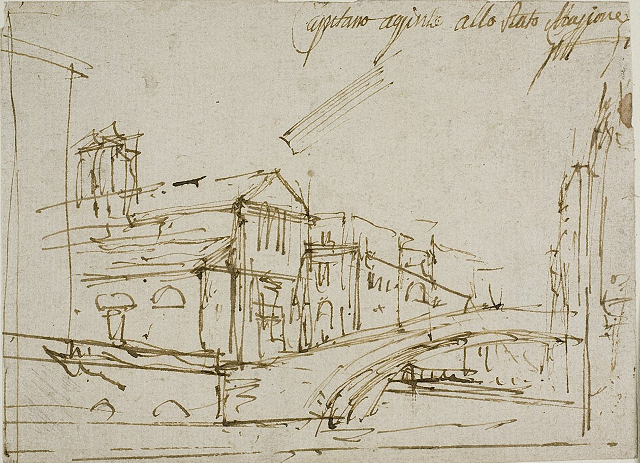 Uma ponte perto de uma igreja em Veneza de Canaletto