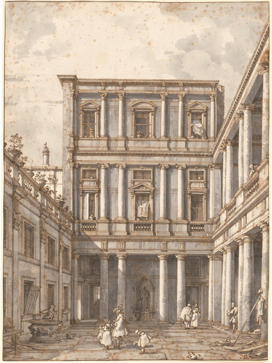 Um pátio veneziano, na Procuratie Nuove, c. 1760. de Canaletto