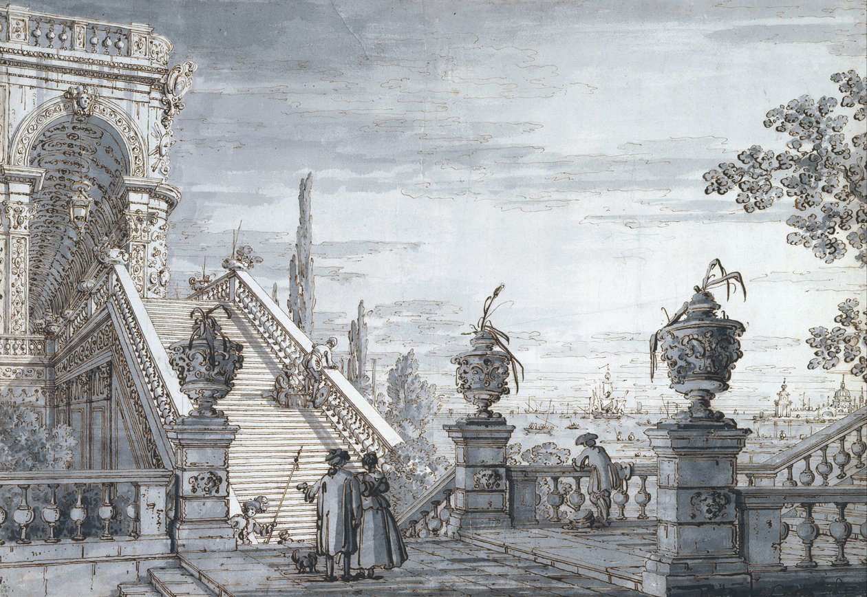 Um capricho com uma escadaria monumental de Canaletto