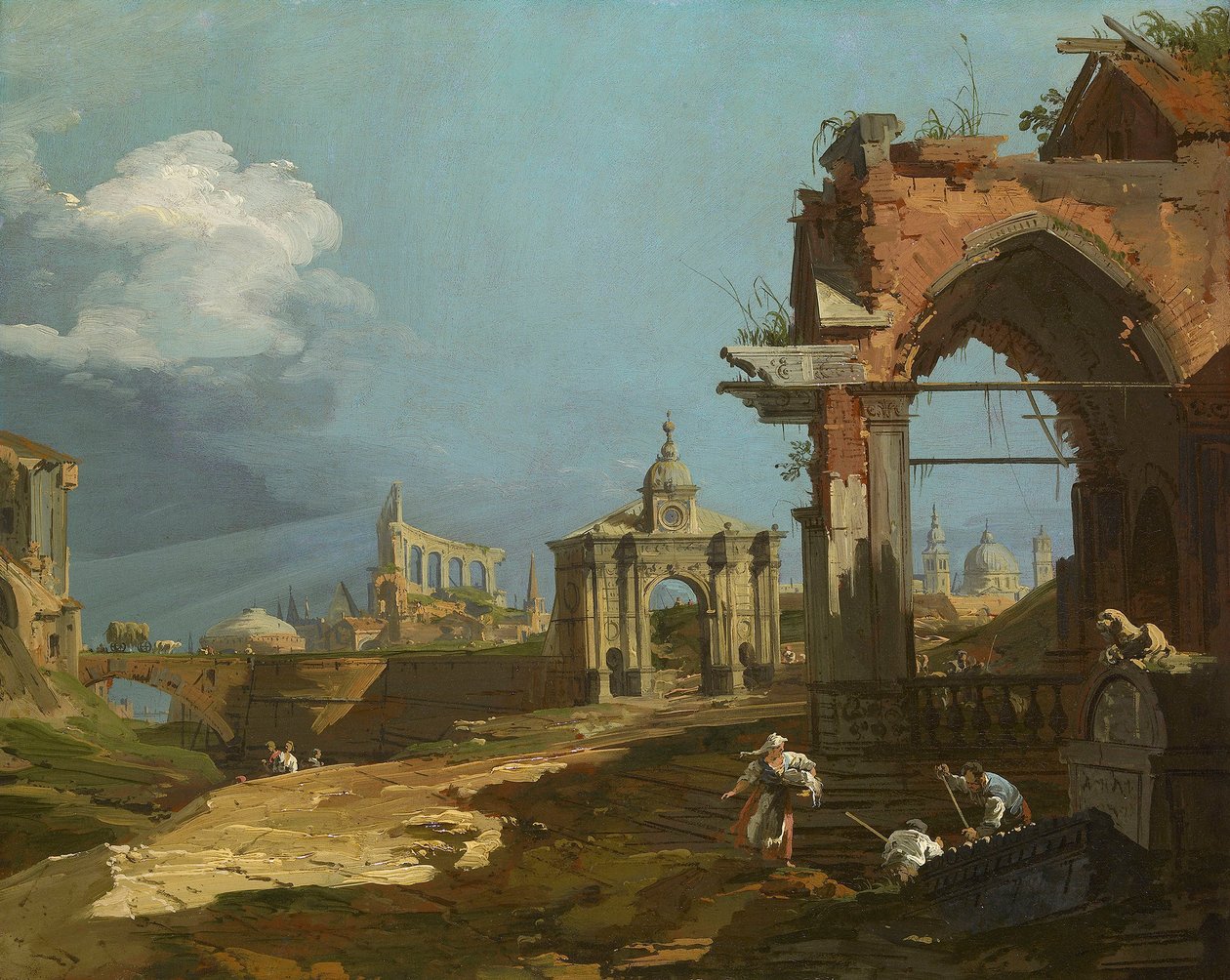 Canaletto - Vista de um Capriccio com um arco ogival 1742-44 de Canaletto