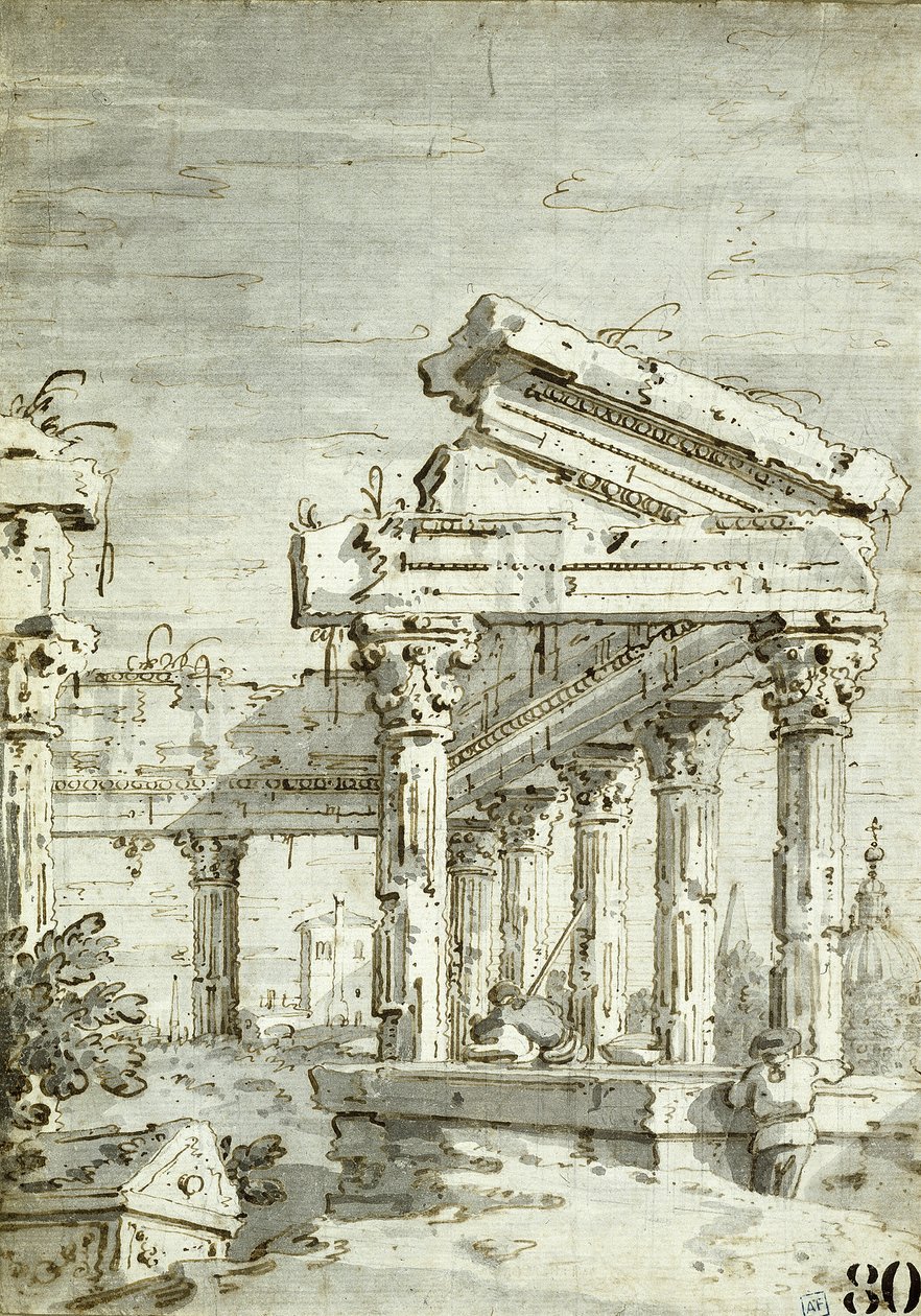 Capriccio: um templo clássico em ruínas de Canaletto