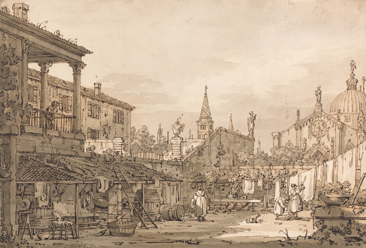 Capriccio de um pátio veneziano de Canaletto