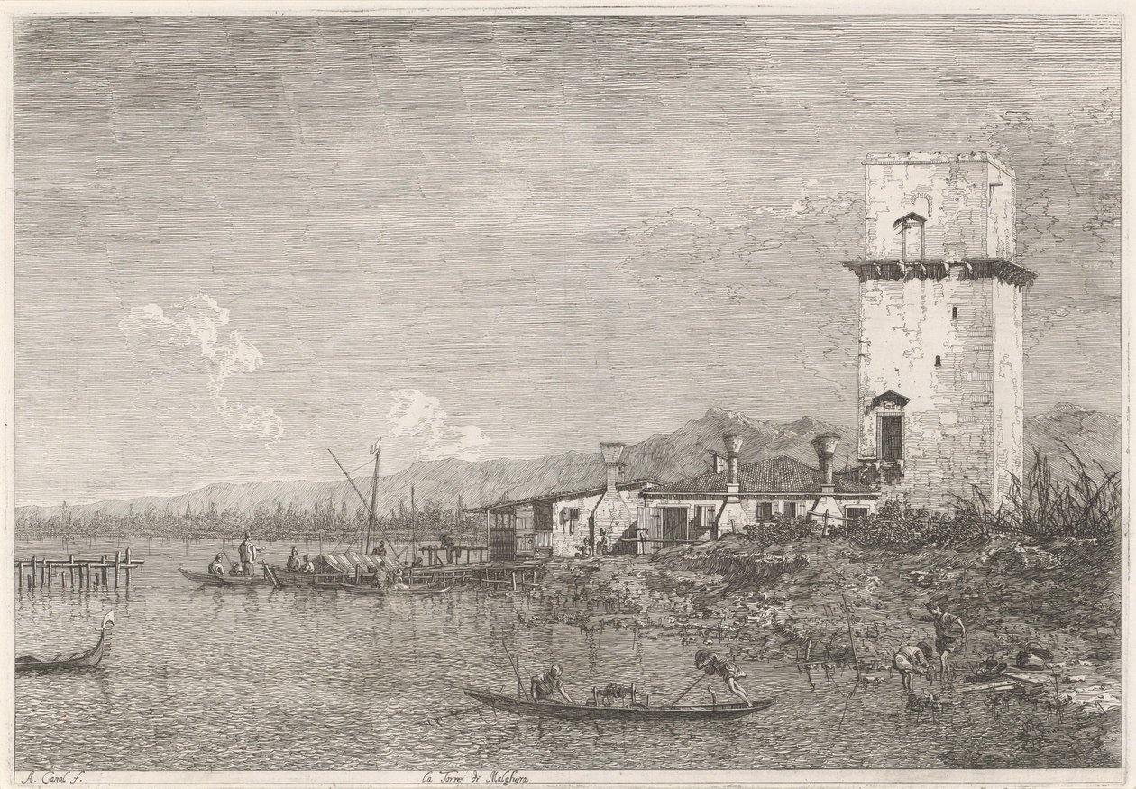 La Torre di Malghera Rostos em lugares existentes e inventados (título da série) Vedute altre prese da i Luoghi altre ideate da Antonio Canal (título da série) de Canaletto