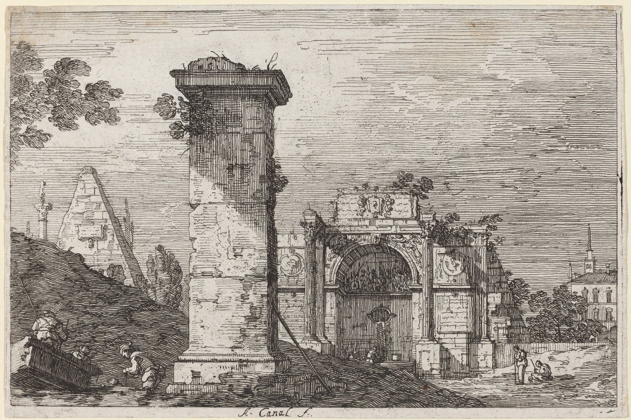 Paisagem com monumentos em ruínas de Canaletto