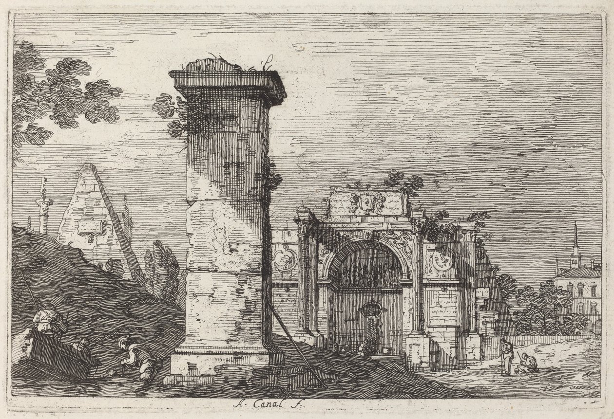 Paisagem com monumentos em ruínas de Canaletto