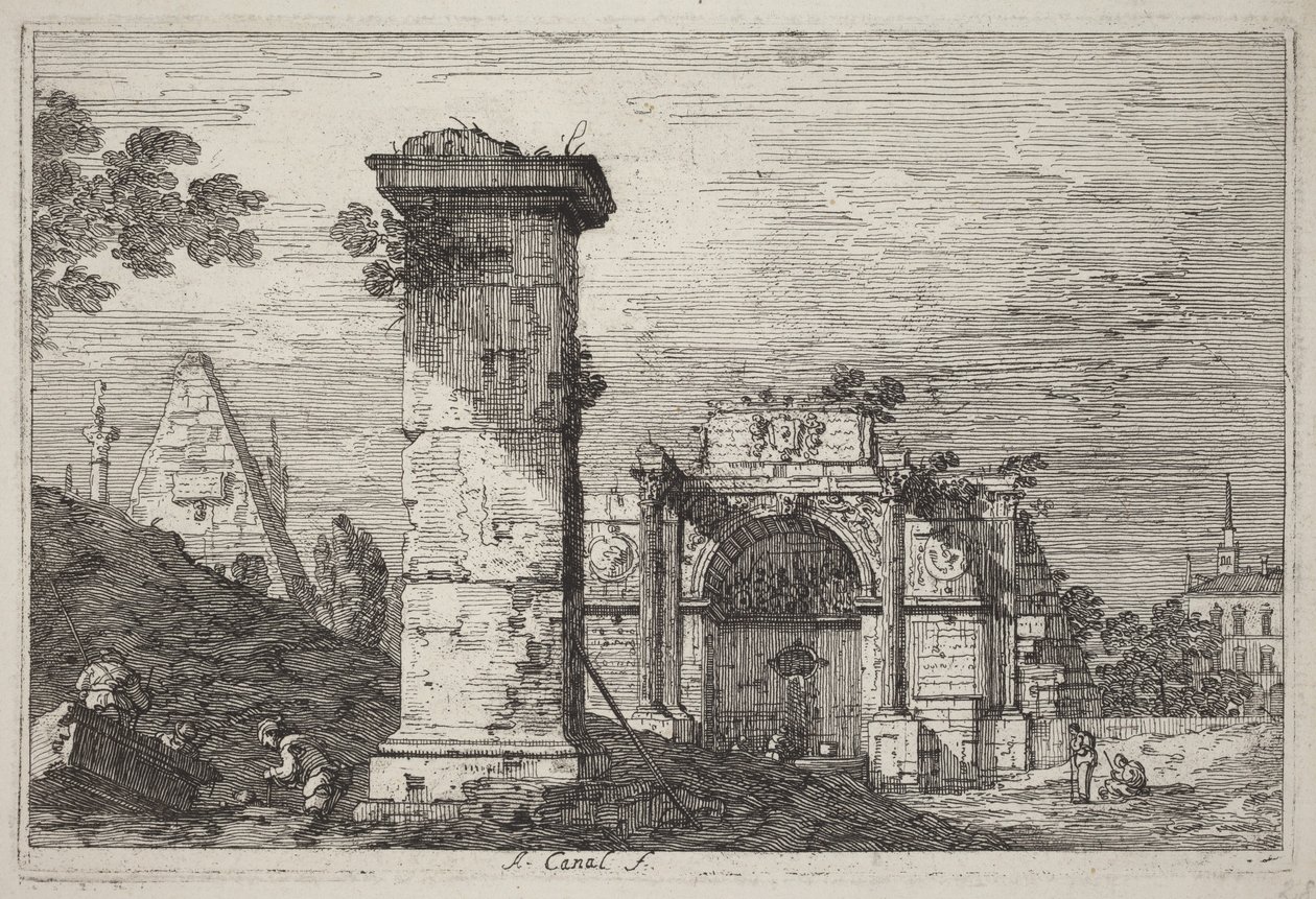 Paisagem com monumentos em ruínas de Canaletto
