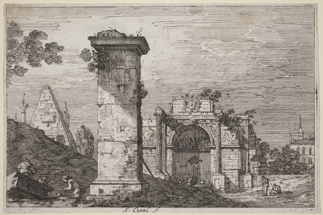 Paisagem com monumentos em ruínas de Canaletto